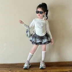 2024 Autumn New Fashionable Off Shoulder Undercover for Girls Children Autumn Clothing Baby Casual Long Sleeve Top