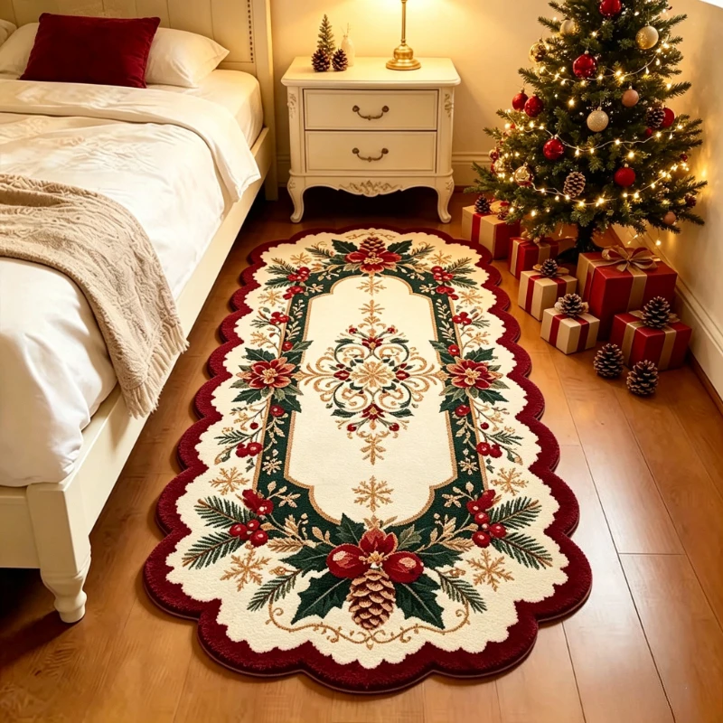 Christmas Themed Carpets for Living Room Irregular Shape Bedroom Decor Carpet Fluffy Soft Bedside Plush Rug Home Thick Floor Mat