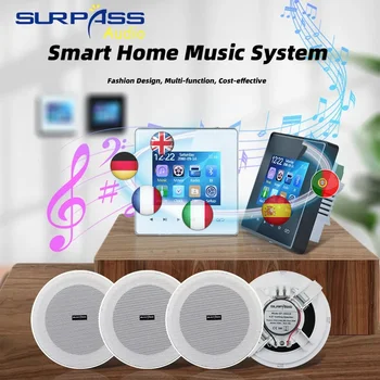 Smart Home Audio Amplificatore da parete compatibile Bluetooth da 4 pollici Suono musicale di sottofondo Radio AUX FM Kit di altoparlanti da interno nel soffitto