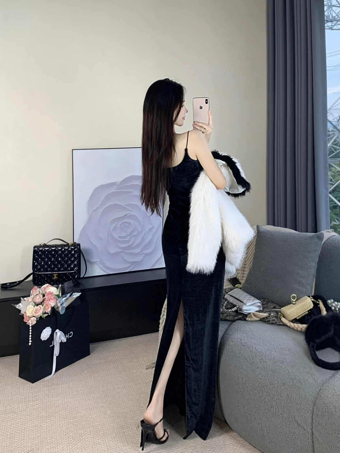 

Элегантное бархатное платье без бретелек с внутренней длинной юбкой, высокой талией, V-образным вырезом, на все сезоны, больших размеров, для офиса, длинное.