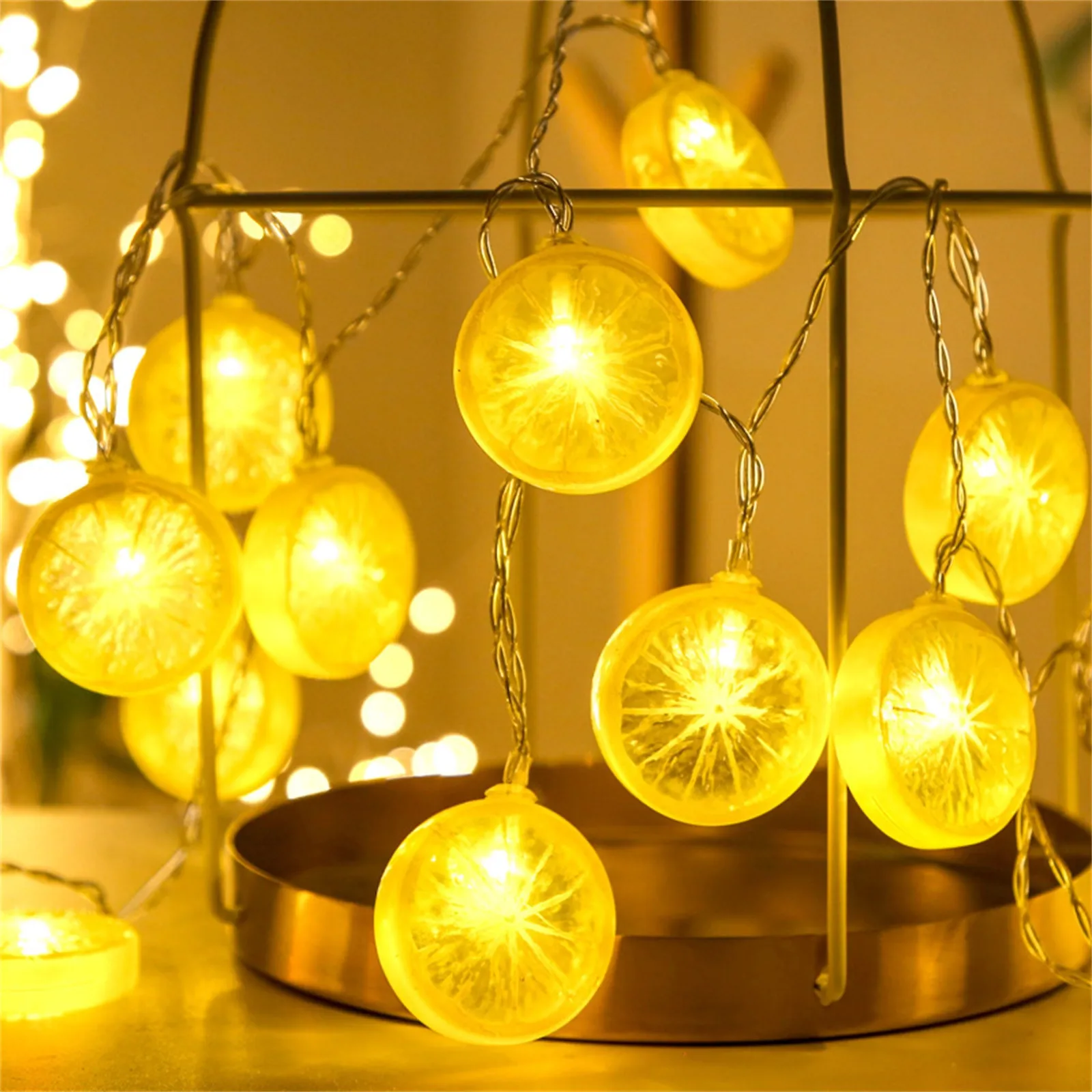 

LED String Lights Lemon Slice Fruit Shape Plug In Decorative Lighting Bedroom Festival Balcony Indoor Outdoor Layout Ornament