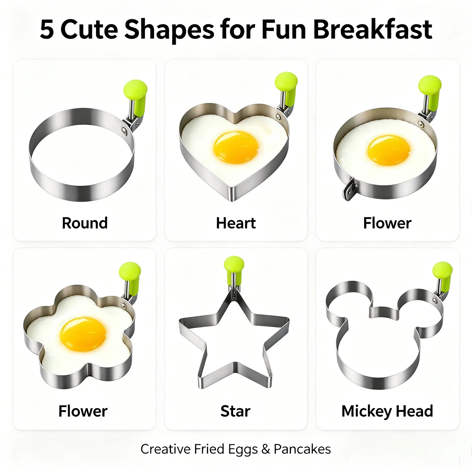 5-Piece Set Egg Mold Food-Grade Stainless Steel Heart and Star-Shaped Kitchen Egg Cooking Tool