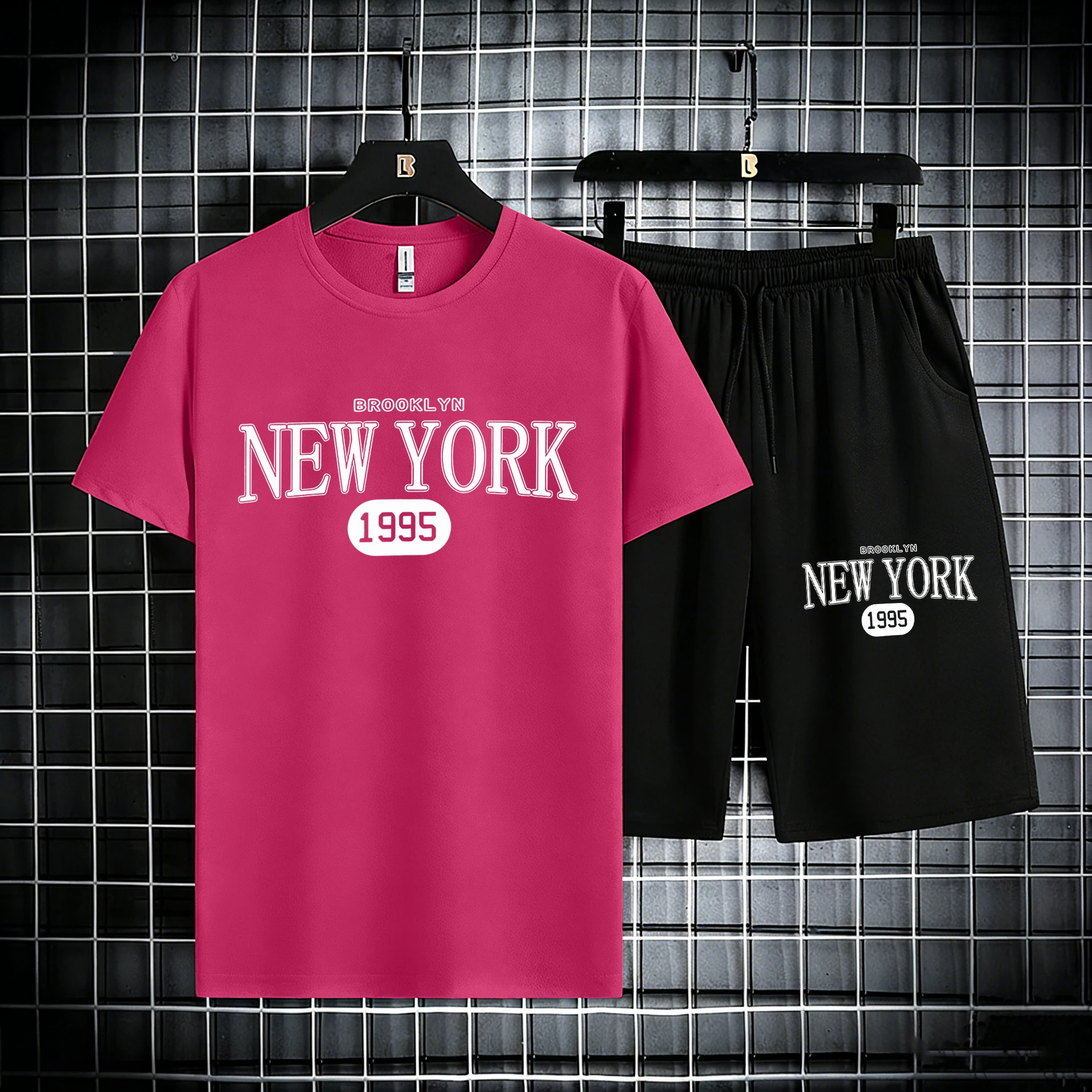 

New York Brooklyn 1995 Prints Mens Cotton Summer Fashion Tee Shirts Suits Office Beach Streetwear Stretch Casual Short Pants