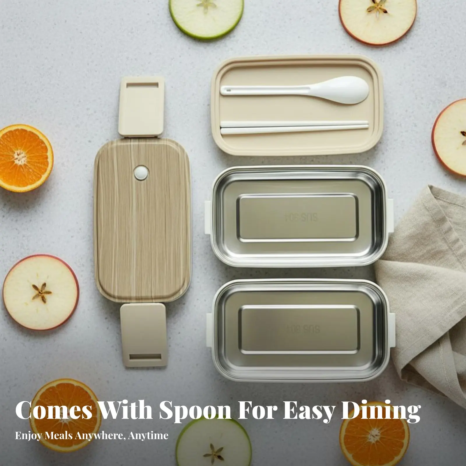 

Ланч-бокс из нержавеющей стали 304, пищевой контейнер для еды, с двумя отделениями, герметичный, с ложкой, для офиса, улицы, кемпинга