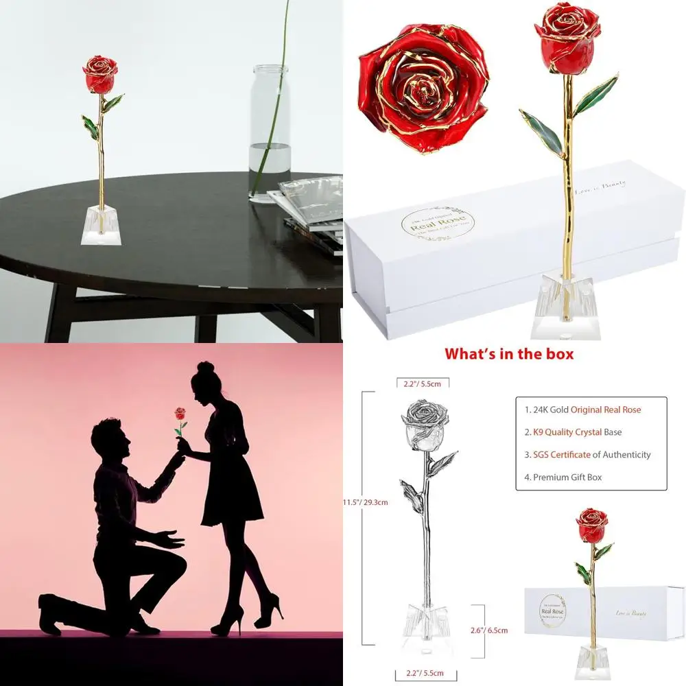 

Позолоченная настоящая роза в подарок маме с хрустальной подставкой
