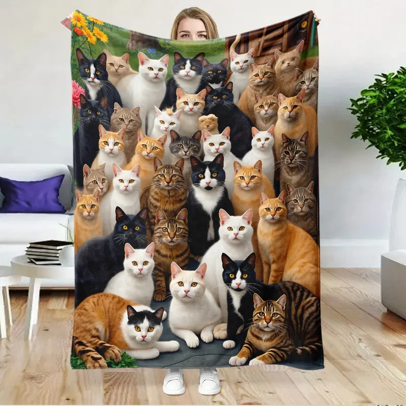 Cute Cat Lover Throw Blanket Fleece Plush Warm Pet Family Gift for Cat Mom Boyfriend Home Decor Keepsake Cozy Throw Blanket