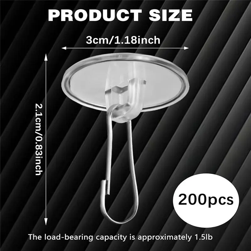 ABHI-200Pcs Self-Adhesive Ceiling Hooks For Hanging, Round Suction Cup Plate Removable Transparent No-Drill Wall Hangers Disc
