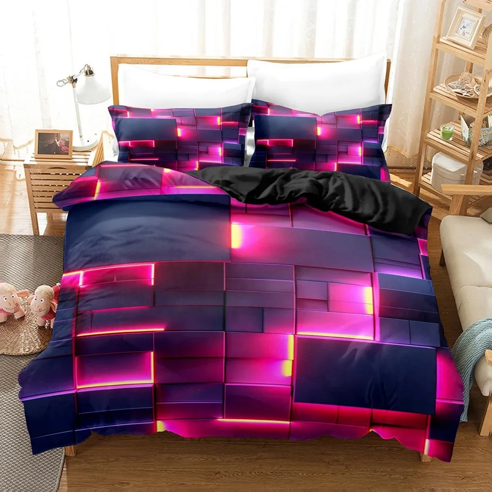 Buntes, leuchtendes Bettwäsche-Set mit polygonalem Gittermuster, Bettbezug-Set mit Kissenbezügen, King-Size-, Queen-Size-, Twin- und Doppelbett-Größen, Bettdecken-Set