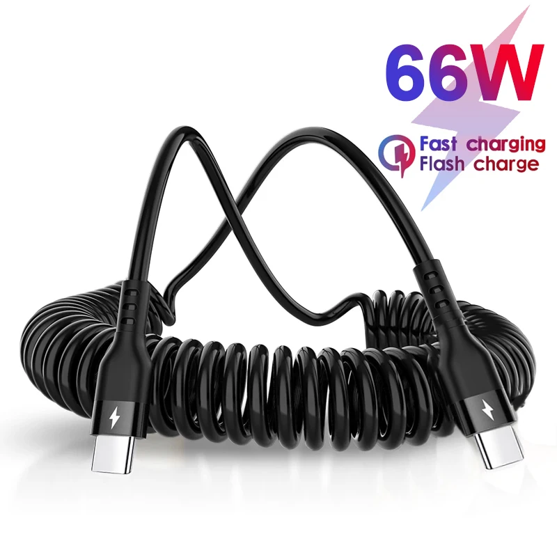 

PD 66 Вт Тип C к Типу C Кабель для быстрой зарядки для Xiaomi Samsung Huawei iPhone 15 Пружинное автомобильное зарядное устройство USB C Кабели 1/1,5/2M