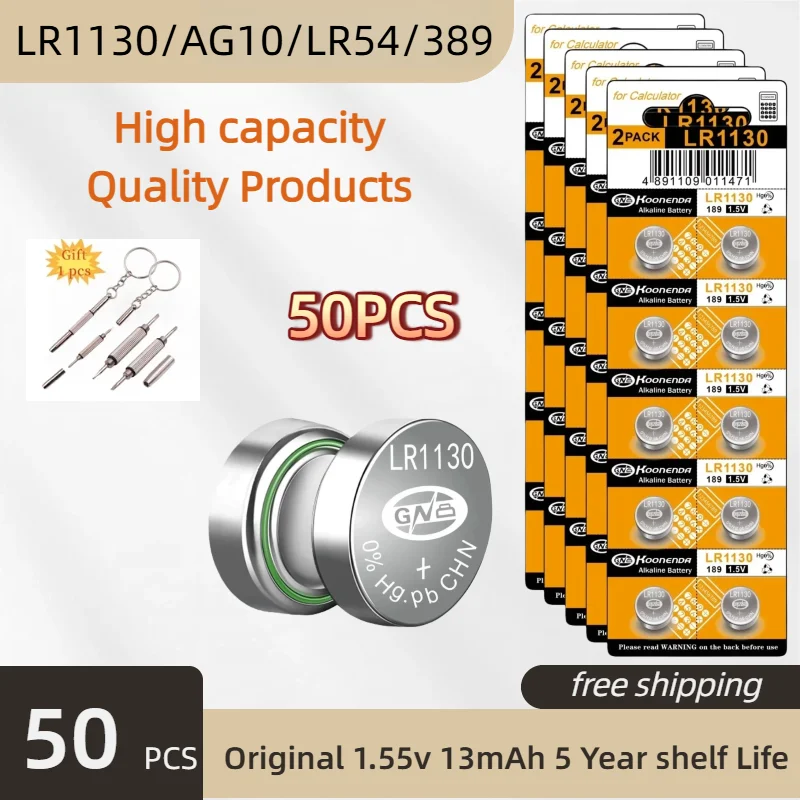 

High Capacity 6-100Pcs AG10 LR1130 1.5V Button Cell Battery 389 SR54 189 SR1130 1130 Coin Cell for Watch Toy Remote Calculator