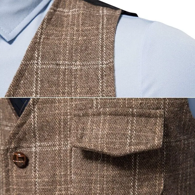 Retro Men Suit Vest British Style Single Breasted Woolen Sleeveless Jacket Slim Fit Vests Wedding Party Formal Blazer Waistcoat