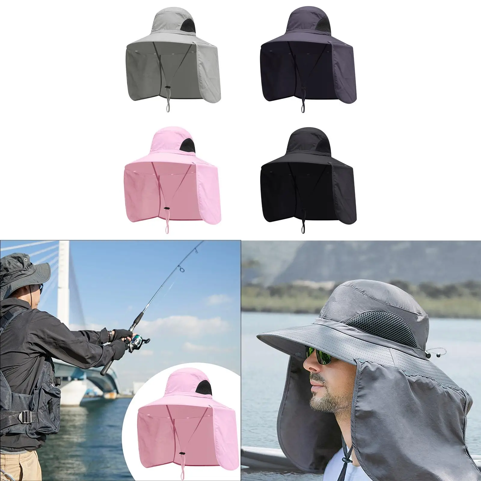 

Wide Brim Bucket Hat Comfortable Polyester with Neck Flap Versatile Sun Blocker Hat for Travel Beach Camping Climbing Women Men