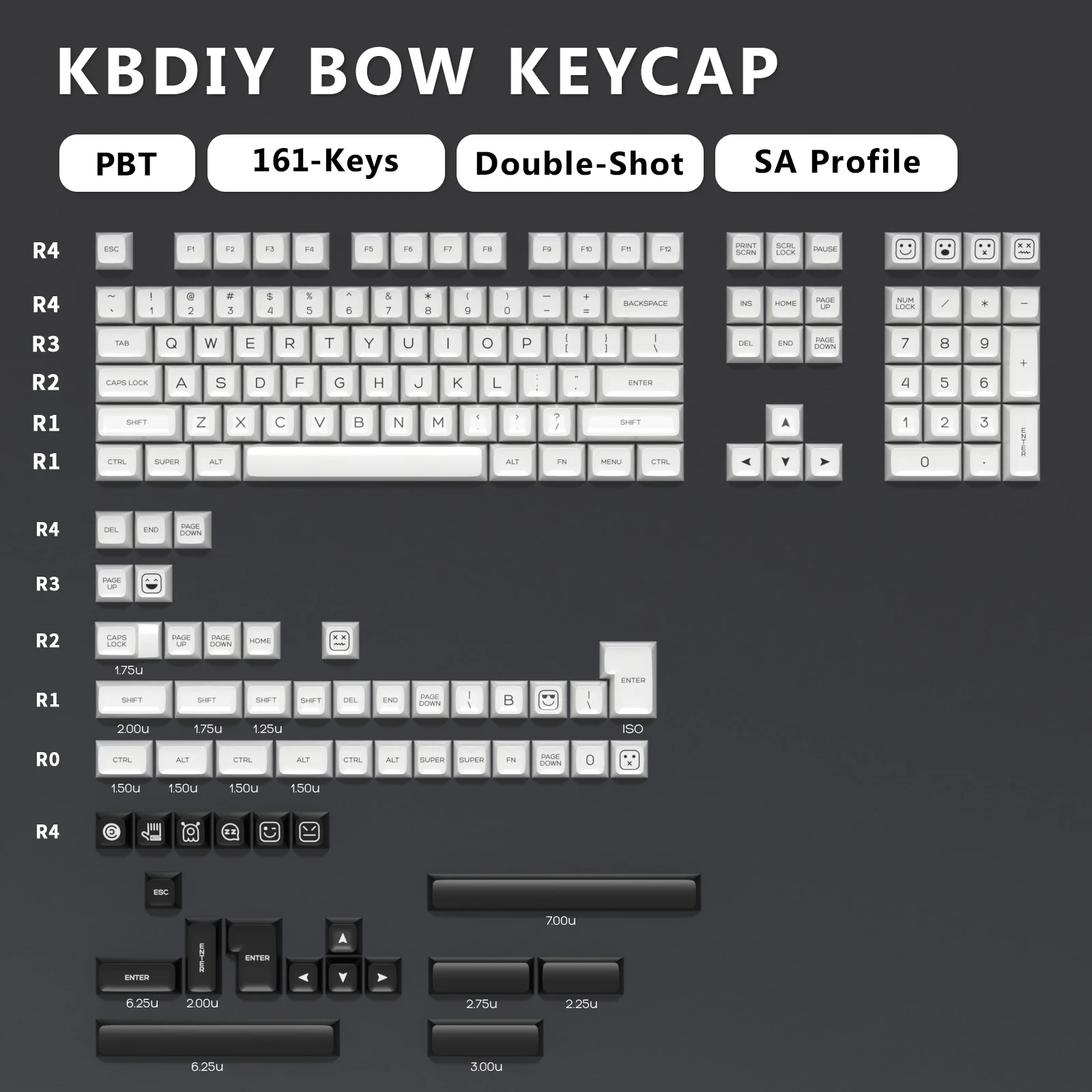 KBDiy 161 Keys/Set SA Profile GMK BOW Keycap Set Double Shot White Keycaps Custom ISO PBT for Mechanical Keyboard for MX Switch
