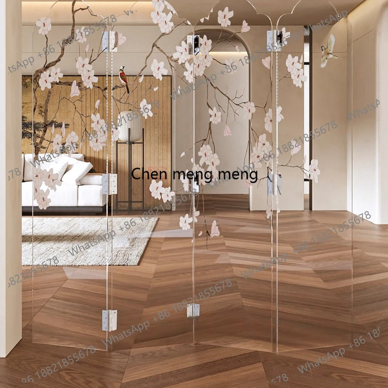 

New Chinese acrylic screen simple living room foldable mobile light-transmitting screen