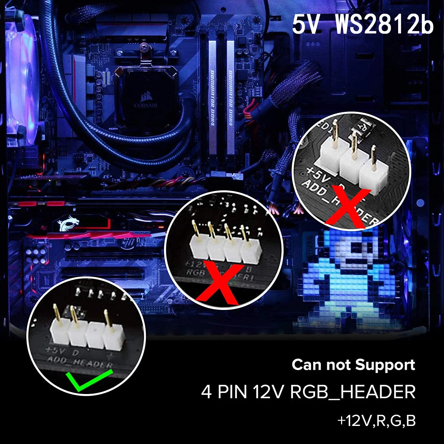 Tira de luz LED Digital arcoíris direccionable, 5050 RGB, WS2812b para 5V, 3 pines, 12V, 4 pines, ARGB, PC, Asus Aura Sync Fusion MSI Mystic