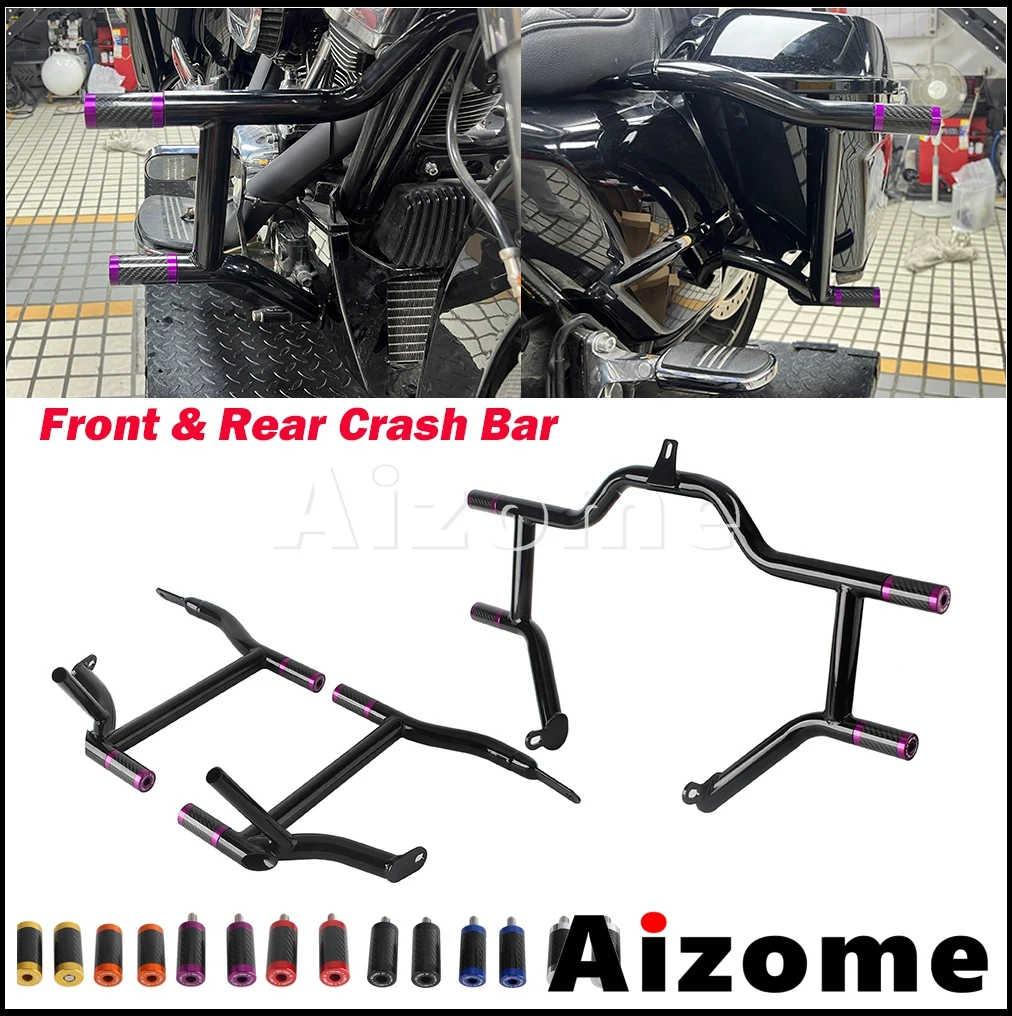 

For Harley Electra Glide FLHT FLHTCU FLHTCUL FLHTP 2014-Later Motorcycle 1-1/4"" Front&Rear Crash Bar Guard Falling Protection