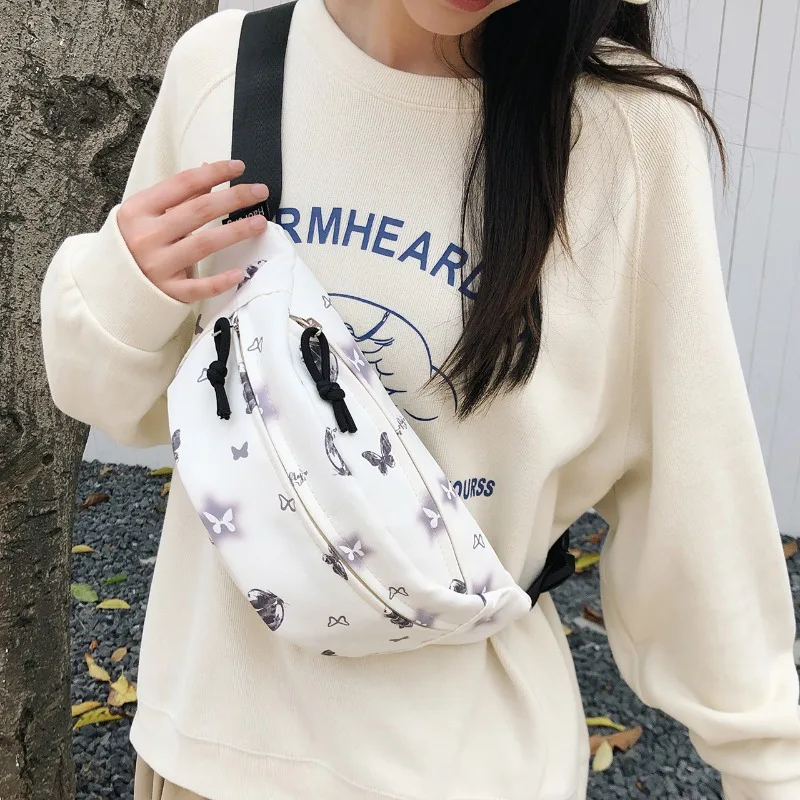 Fanny Pack Adjustable Strap Casual Sports Chest Bag Fashion Youth Women's Waist Bag Print Cute Bow Heart Pattern Crossbody Bag