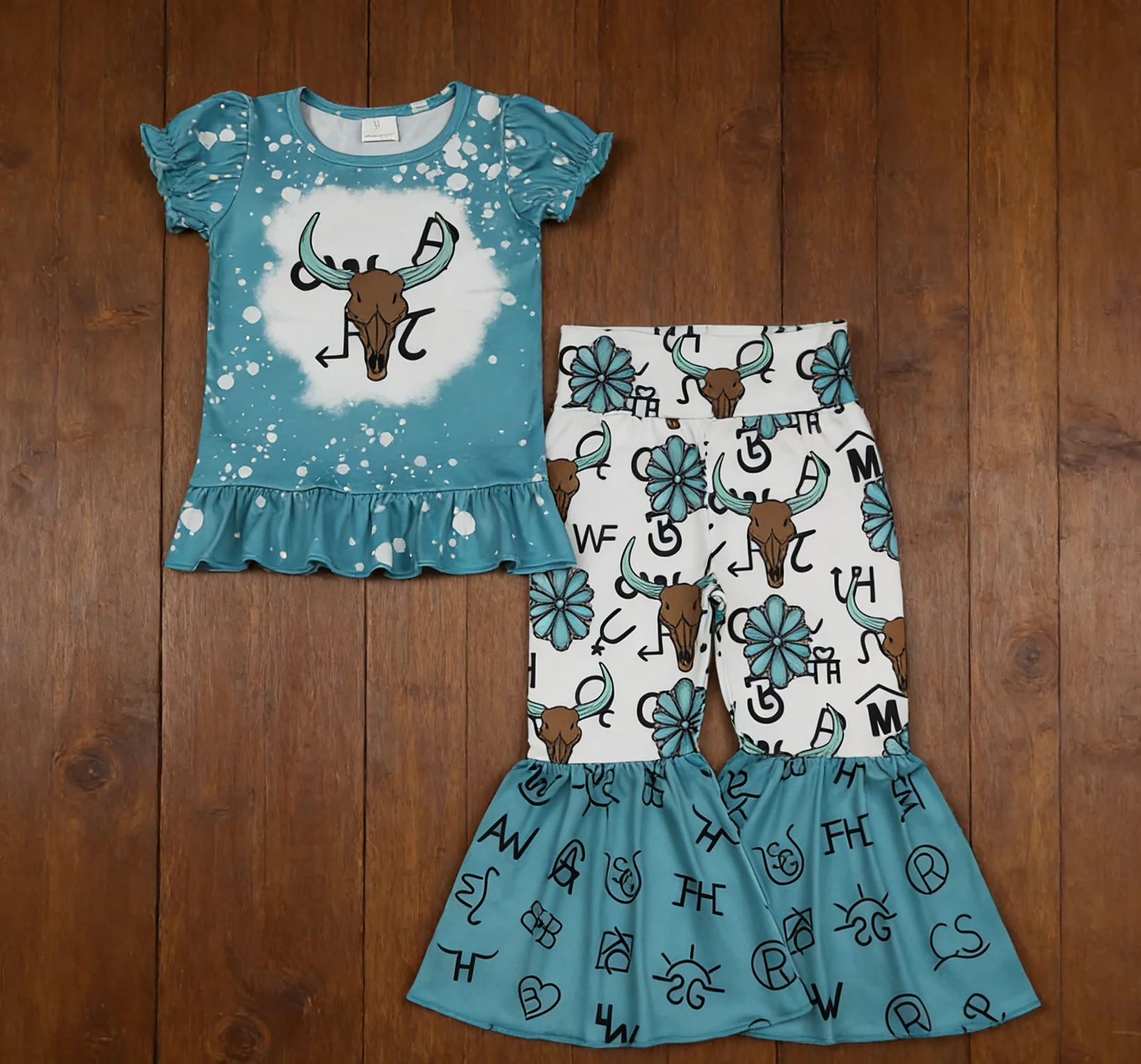 

Z1209-18 GSPO2114 Kids Outfit Short Sleeve Top With Pants Set Children Boutique Clothes