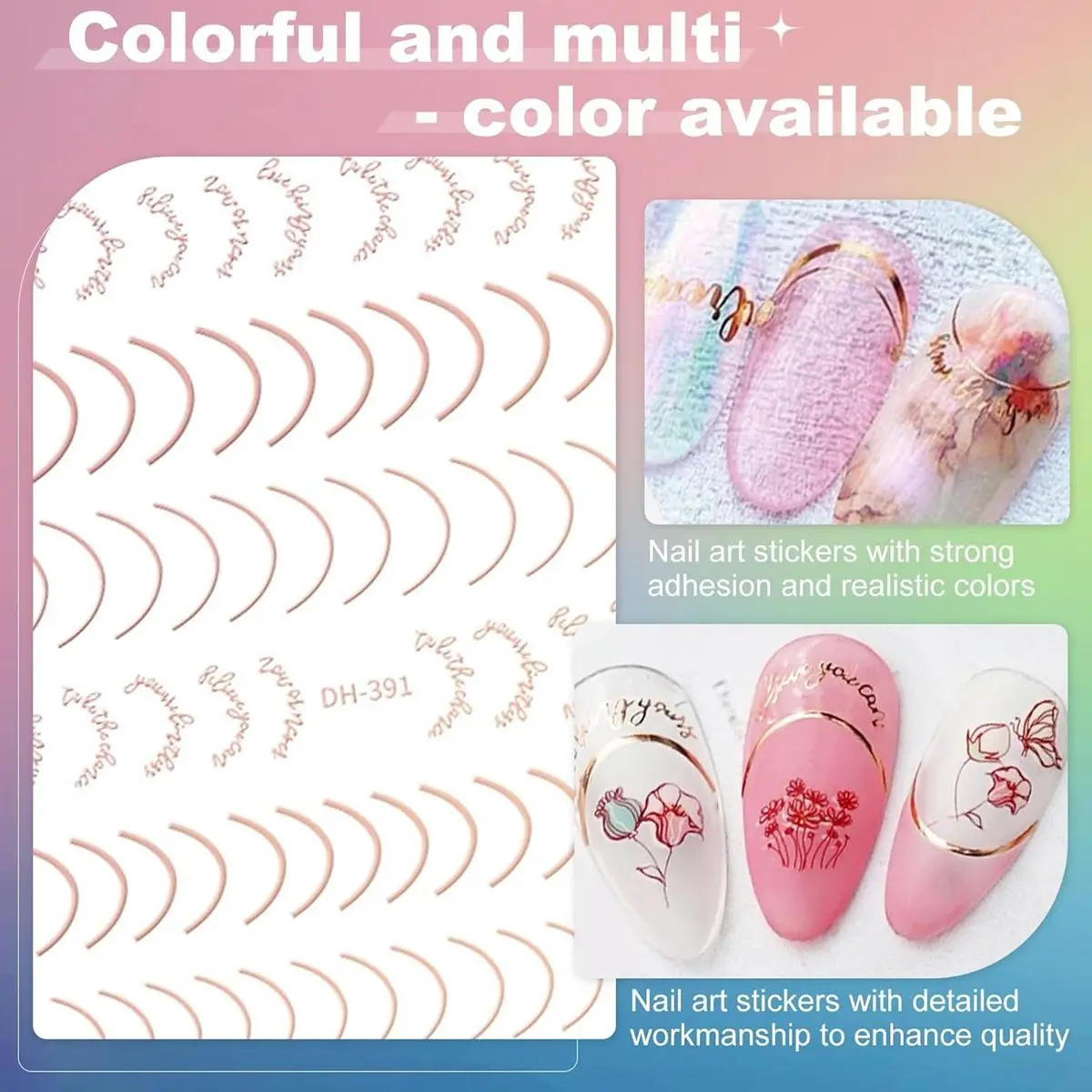 6 أوراق ملونة على شكل هلال القمر ملصقات فنية للأظافر خط معدني تصاميم فرنسية لامعة على شكل قمر يمكنك صنعها بنفسك لتزيين شارات الأظافر #6