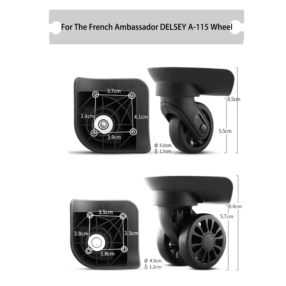 For The French Ambassa DELSEY A-115 Universal Wheel Black Replacement Suitcase Rotating Shock Absorbing Silent Smooth Wheel