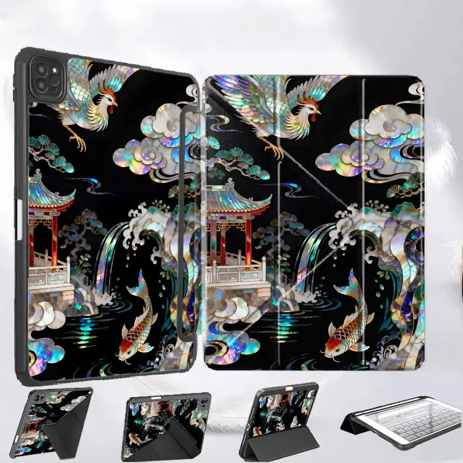 

Чехол-подставка White Tiger Crane для iPad Pro 2025, Mini 6, 7, Pro 11-го, 10-го, 9-го, 8-го, 7-го поколений, 12.9 дюймов, Air 4, 5, M3, M2, M4, 11 дюймов