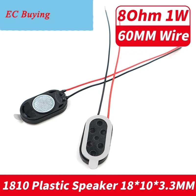 5Pcs/Lot 1810 Internal Magnetic Plastic Speaker 8Ohm 1 Watt Elliptical Flat Panel MP3 Speaker Wire Length 60MM 18*10MM 8R 1 Watt