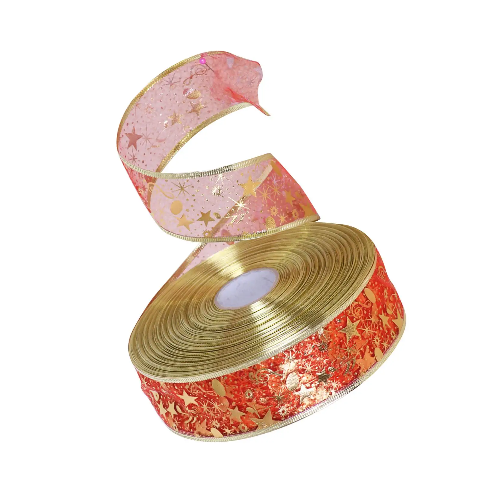 Christmas Ribbon, Gift Wrapping Ribbon, 5cm Width Wired Edge Ribbons, Xmas Ribbon for Christmas Tree Gift Packaging Garland