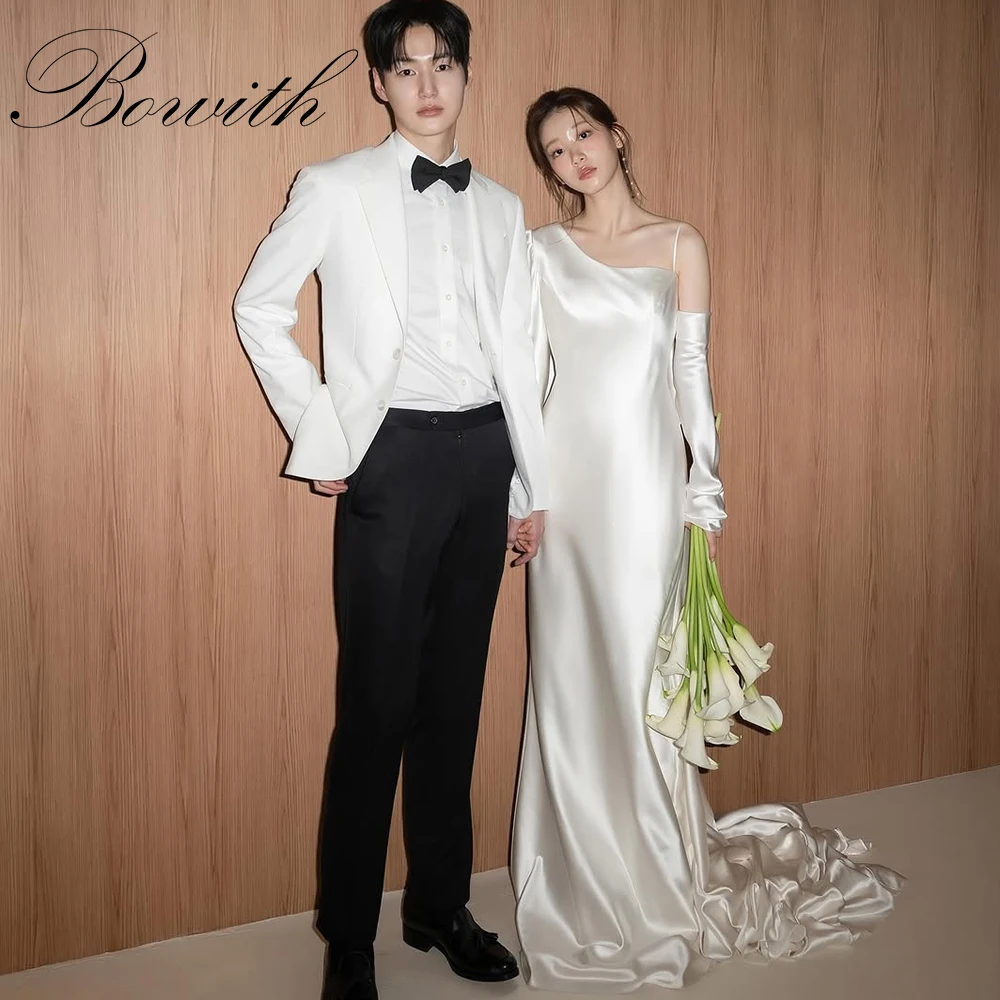 

Bowith One-Shoulder Spaghetti Straps Wedding Dresses Korea Photo Shoot Floor-Length Customized Bridal Gown Reception Dresses