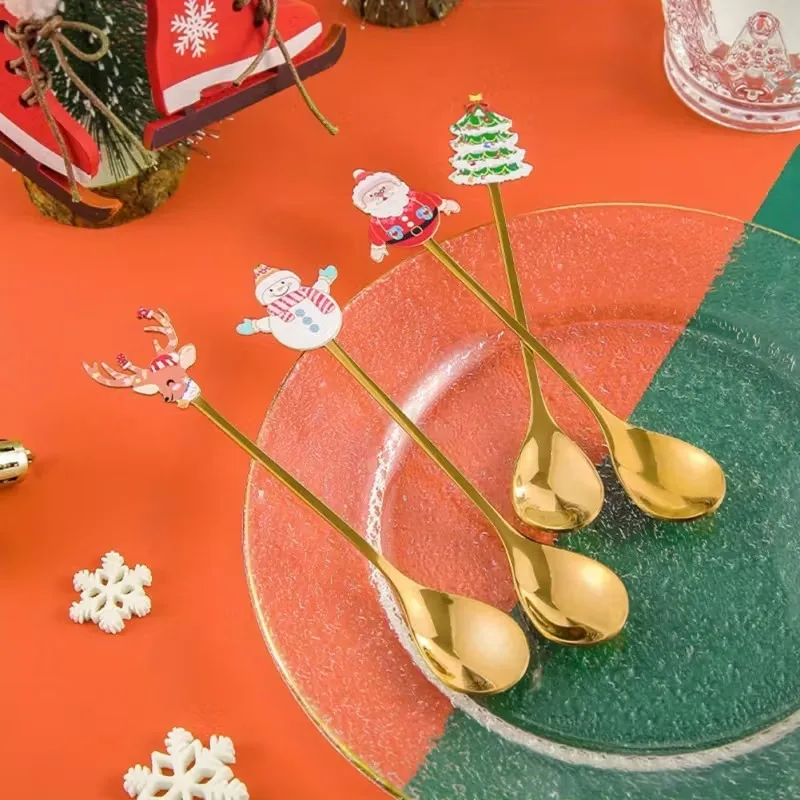 

20PCS Christmas 304 Stainless Steel Gold Cutlery Set Coffee Stirring Spoon Fruit Spoon Dessert Spoon Home Dining Utensils