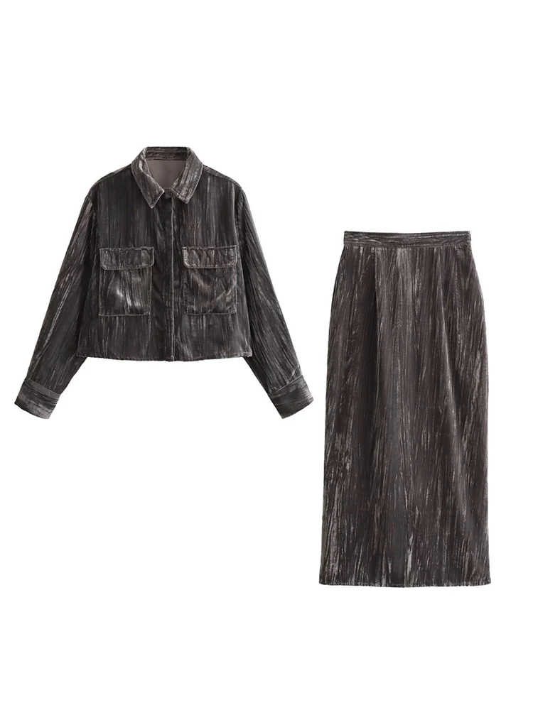 

Европейский и американский стиль, осенняя новая женская модная тенденция, темперамент, универсальная свободная тонкая короткая бархатная рубашка-юбка