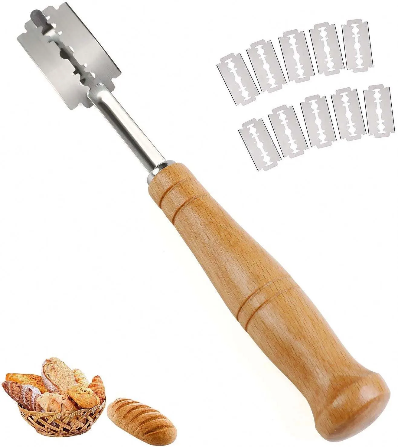 Wood Handle Sourdough Bread Scoring Lame Bread Knife With 5 Pcs Blades Bread Machine Lame Dough Scoring Knife