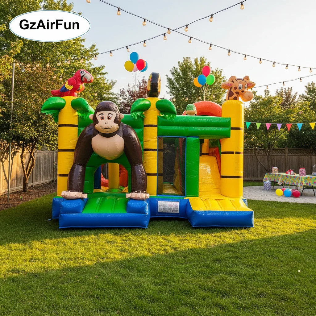 Factory Custom Monkey Inflatable Jungle Bounce House Combo Slide Suitable for Kids Backyard Activities Party