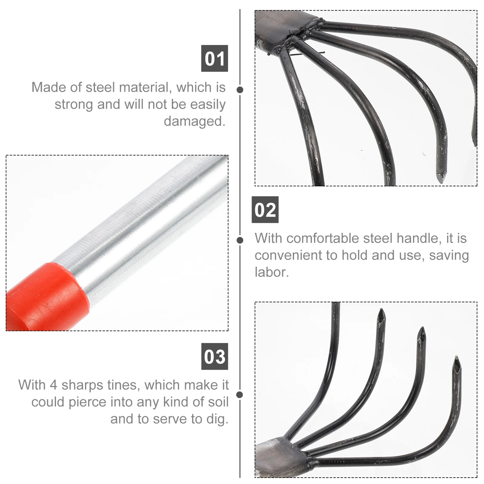 

3pcs Four tooth Steel Rake Garden Tool Lightweight Portable Soil Beach Cultivating Digging Claw Loosening H Tool