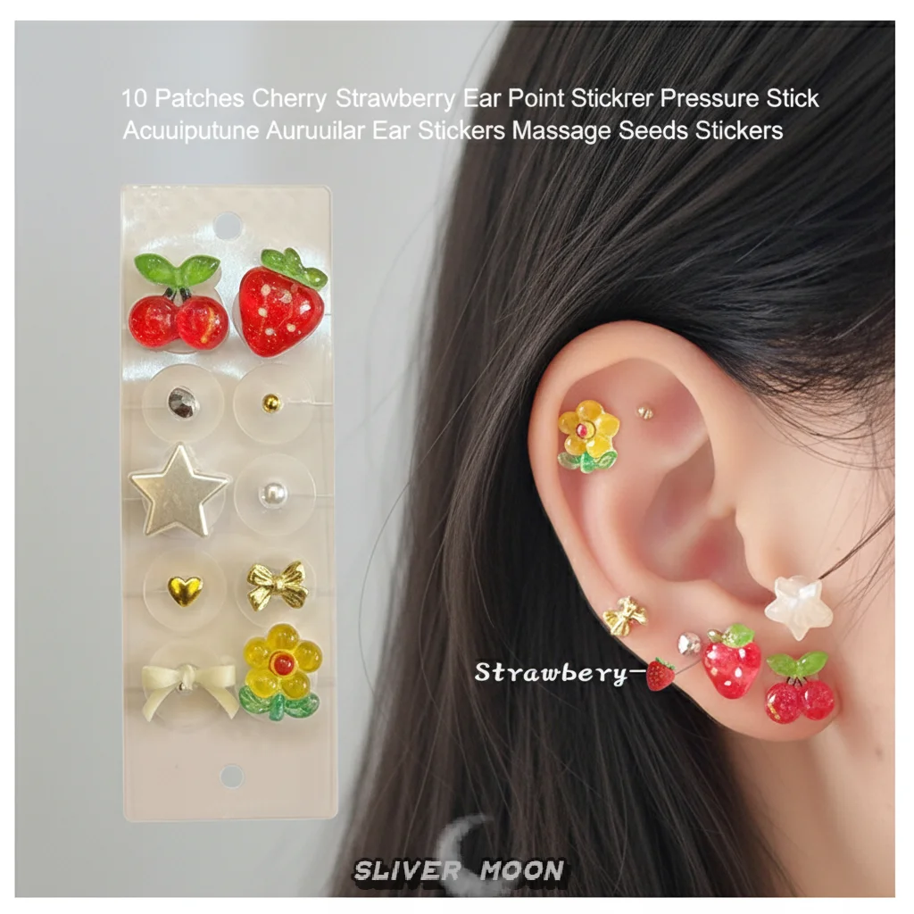 10 Patches Cherry Strawberry Ear Stickers - Auricular Acupuncture Ear Pressure Stick | Massage Seeds Stickers