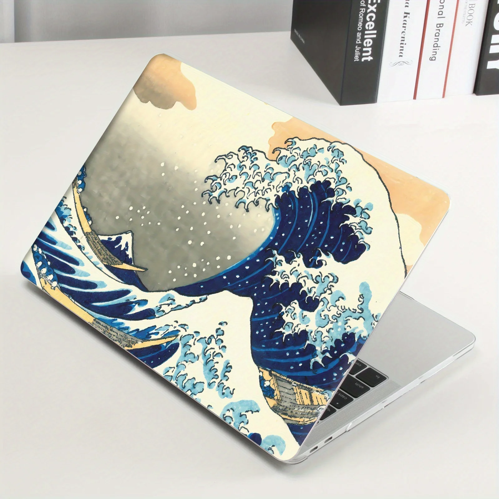

2-Piece set DIY1 Kanagawa surf map, laptop sticker, beige PVC removable self-adhesive notebook protective cover, bright color