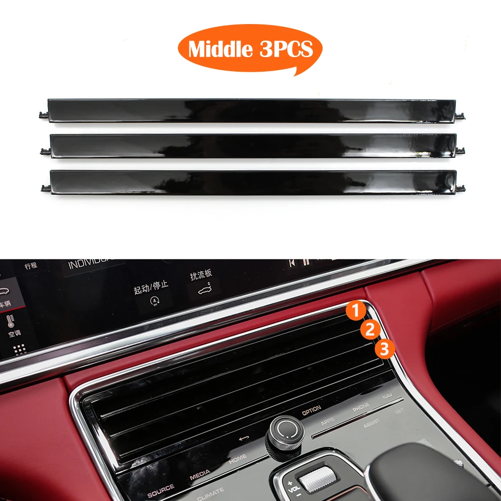 For Porsche Panamera 971 2017-2022 971819110E Car Dashboard Middle Rear AC Vent Air Conditioner Adjustment Paddle Strip Trim Set