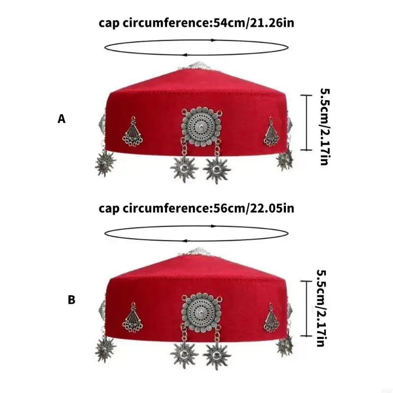 39BC قبعات مزينة بالفن الشعبي أغطية رأس على الطراز العتيق 8 ألوان غنية 54 سم 56 سم خفيفة الوزن #6