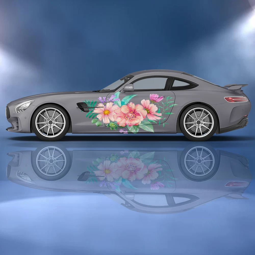 pink flower Peony Car side sticker vinyl paper racing accessories wrap design uniform vector abstract decal