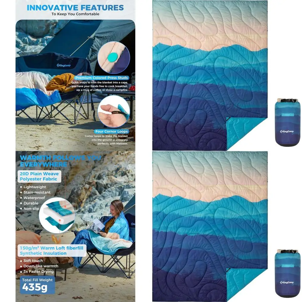 

Сверхлегкое складное одеяло-плед из искусственного пуха с кнопками и петлями для крепления, всепогодное одеяло для путешествий и отдыха на природе