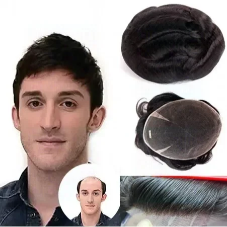 6*8inch Model Premier Swiss Lace Toupee Ultra Delicate Male Hair Prosthesis Man Wig Full Lace Hair System Unit Mens Wig