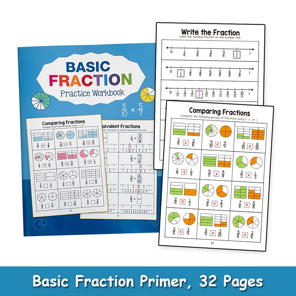 Pecahan Dasar Belajar dan Praktek Buku Kerja Fakta Pecahan Alat Bantu Mengajar Guru Grd 3-4 Buku Tes Matematika Sekolah Dasar Montessori