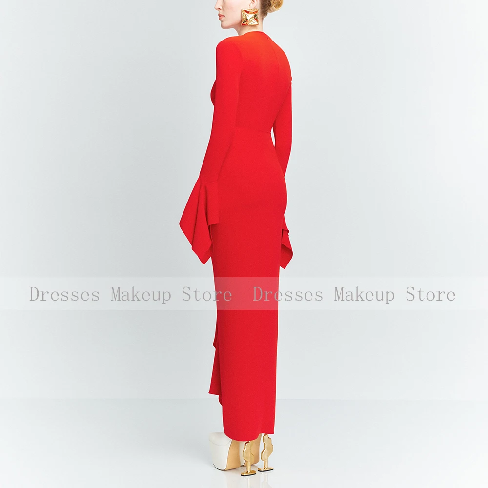Pink Evening Dress Maxi O Neck Long Sleeves Ruffle Sheath Modest Evening Gowns for Women 2025 Column Formal Party Dresses image 5