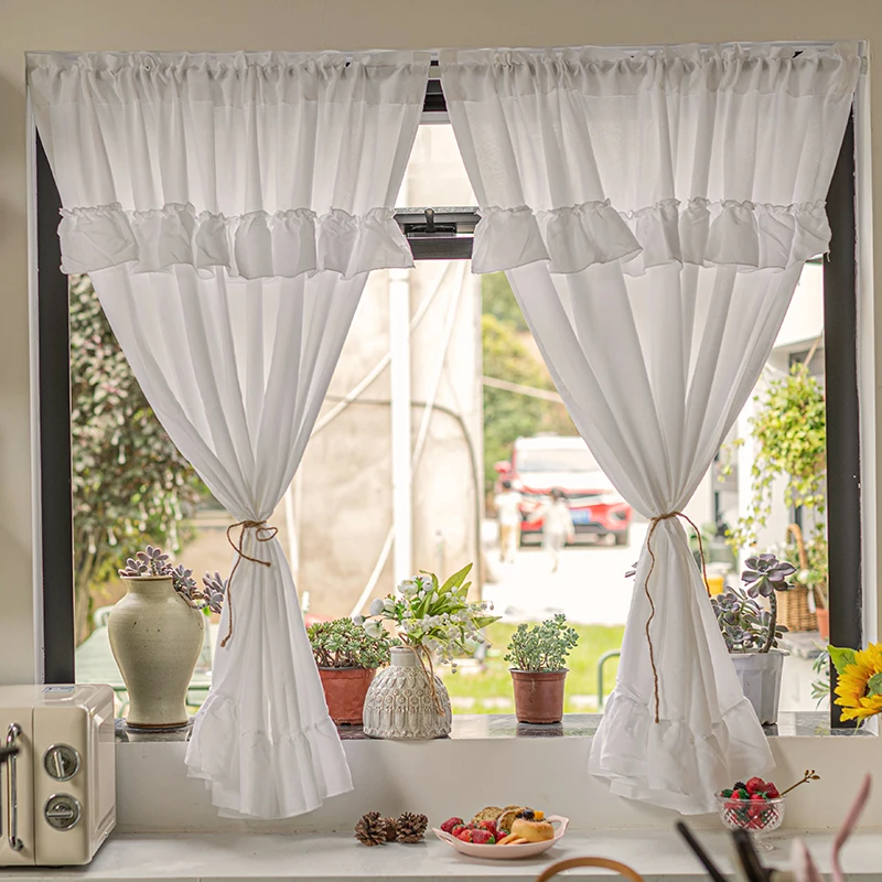 Short Sheer Curtains for Kitchen Bathroom Balcony Door Half Curtain Non Transparency White Tulle Small Drapes Window Decor