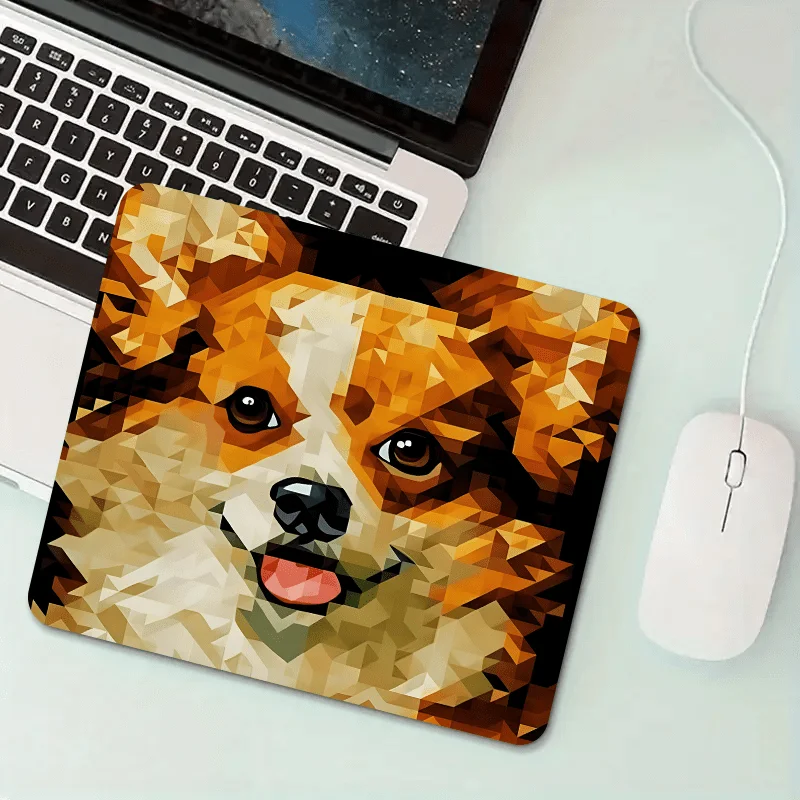 

Cute dog mouse pad with colorful polygonal portrait design, game office anti-slip rubber base, suitable for home office