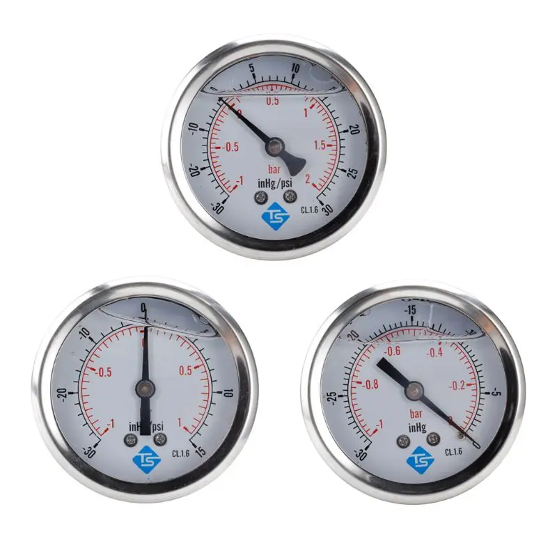 1/4 BSP Back Compound Pressure Vacuum Gauge Glycerine Filled 68mm 1~0 Bar 30 + 0/15/30 Dropship