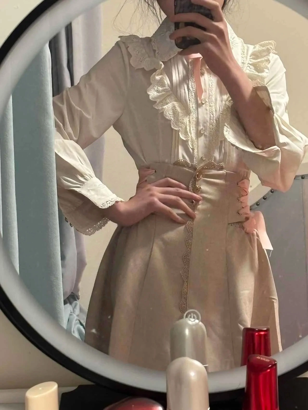 

Lolita Slim Waist Shirt Women+ Grunge Subcultural Mid-length High Waist Skirts 2035 New Two Piece Sets