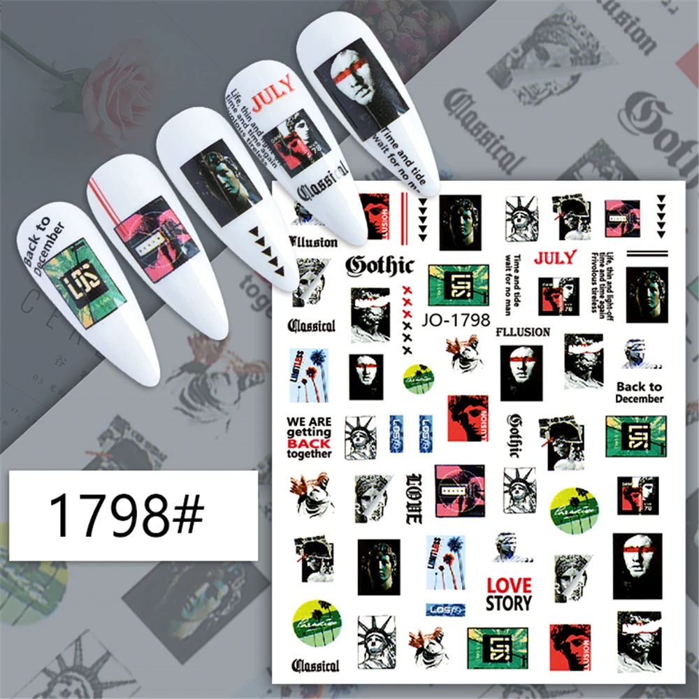 JO-1798 F-790 Roman art sculpture DIY 3D Back glue Nail Art Stickers