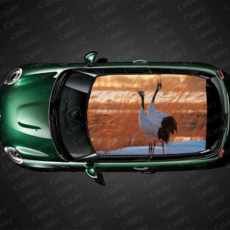 Fall Red-crowned Crane Car Roof Sticker Decoration Film Car Decal Hood Vinyl Sticker Graphic Wrap Car Decoration Accessories