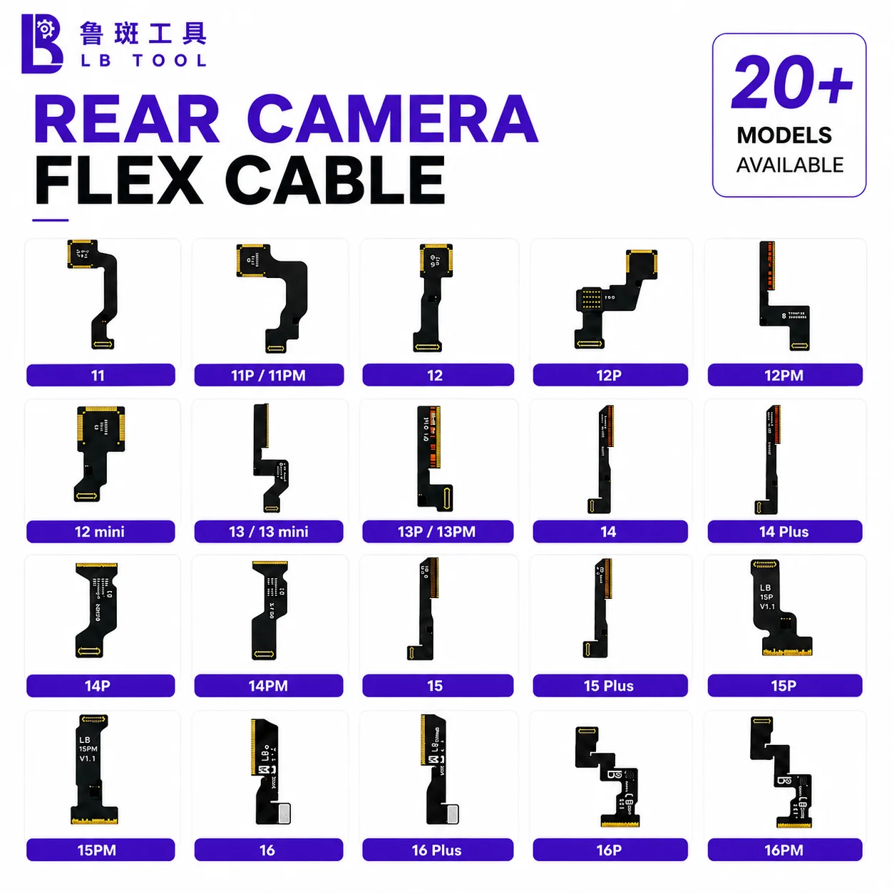 LB TOOL L3 Rear Camera Flex Cable for iPhone 11 12 13 14 15 16 17 Pro Max Plus mini and iPhone Air, Tag-On FPC Repair Part