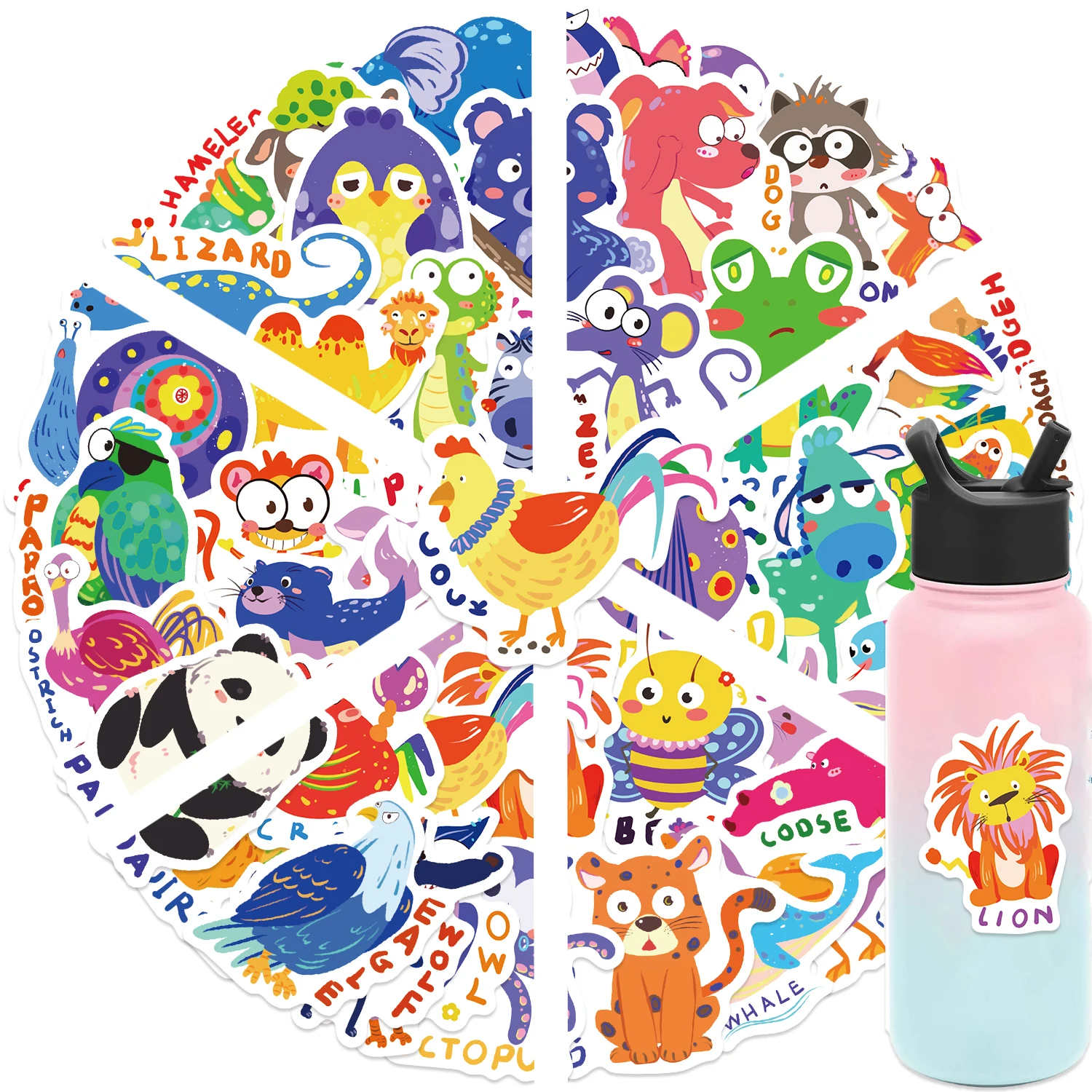 50-Pack of Cute English-Language Cartoon Animal Stickers Adorable Stickers for Phones, Notebooks, and Suitcases